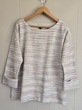 Talbots Nwt Striped Rainbow Slub Knit Sweater Top 3/4 Cuffed Sleeves L New